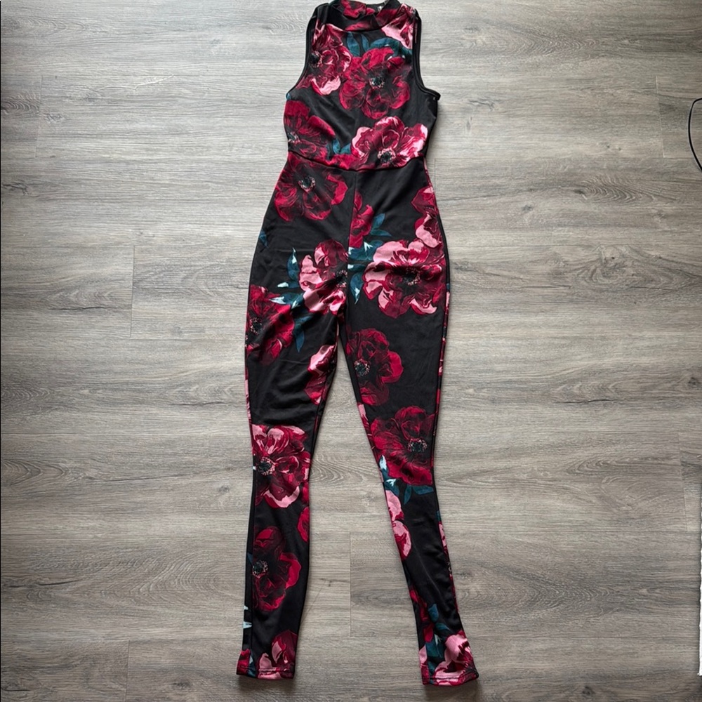 Floral Black and Red Jumpsuit
